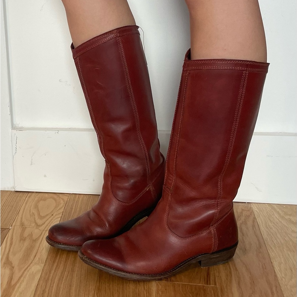 Cherry Red/brown Leather Boots